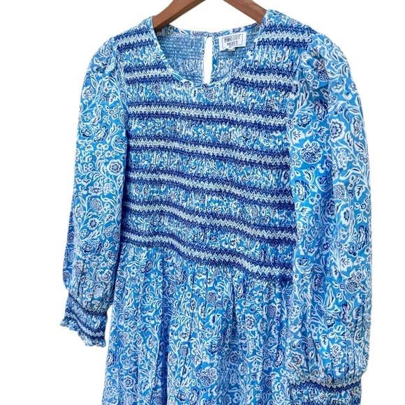 Tuckernuck Pink City Prints Isabel Ornate Sky Blue Smocked Midi Dress - Picture 9 of 16